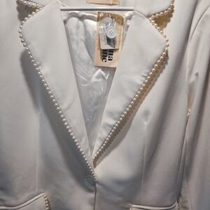 Savanna Jane Women's White Pearl-Trimmed Jacket